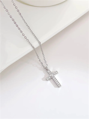Колье серебристое женское с подвеской Крест и сердце 60 см YH-XL0135-SS-SLCL