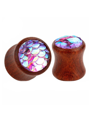 Плаги из дерева с розовыми чешуйками EK0403-PK