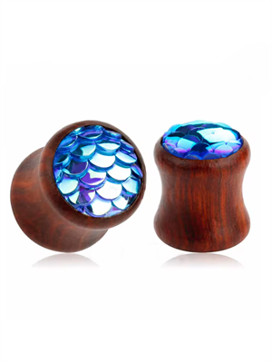 Плаги из дерева с синими чешуйками EK0403-BL