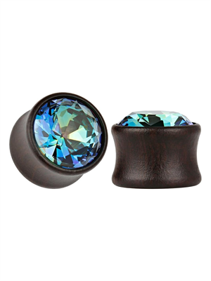 Плаги из черного дерева с разноцветным цирконом EK0381-BKRB