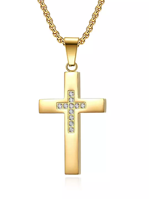 Кулон на цепочке Крест со вставками Золотистый 60 см YH-XL0135-SS-GDCL