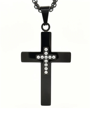 Кулон на цепочке Крест со вставками Черный 60 см YH-XL0135-SS-BKCL