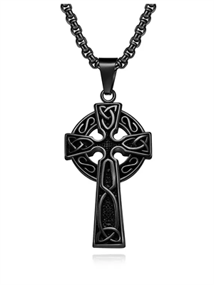 Кулон-крест Плетеный узор BK с цепочкой 60 см YH-XL0136-SS-BK