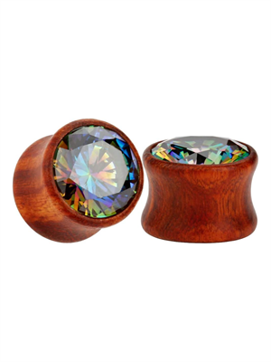 Плаги из красного дерева с разноцветным цирконом EK0380-RB