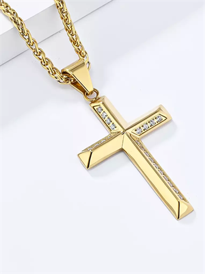 Крест-кулон с кристаллами GD на цепочке 60 см YH-XL0140-SS-GDCL