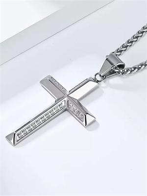 Крест-кулон с кристаллами SL на цепочке 60 см YH-XL0140-SS-SLCL