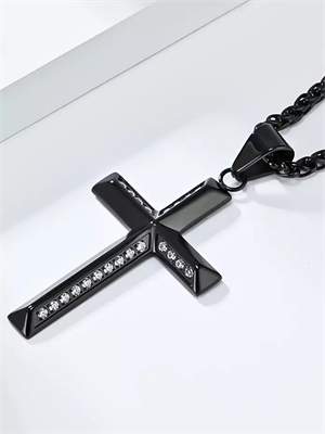 Крест-кулон с кристаллами BK на цепочке 60 см YH-XL0140-SS-BKCL