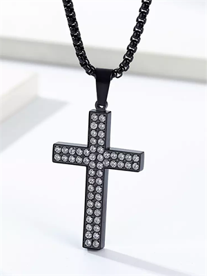 Подвеска Кристальный Крест BK с цепочкой 60 см YH-XL0139-SS-BKCL