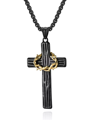 Цепочка с подвеской Крест и Терновый венок BK YH-XL0141-SS-BKGD