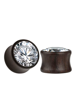 Плаги из черного дерева с прозрачным цирконом EK0405-BKCL