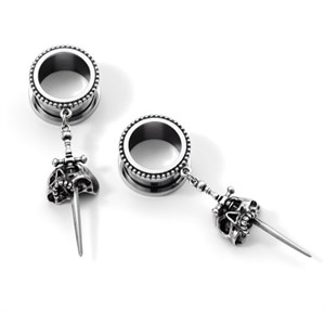 Тоннели из стали, подвес череп пронзенный мечом EK0720-SL