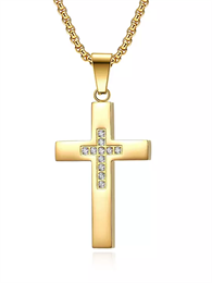 Кулон на цепочке Крест со вставками Золотистый 60 см YH-XL0135-SS-GDCL
