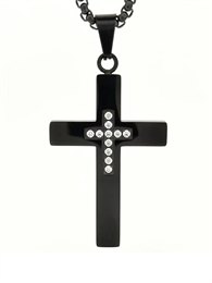 Кулон на цепочке Крест со вставками Черный 60 см YH-XL0135-SS-BKCL
