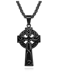 Кулон-крест Плетеный узор BK с цепочкой 60 см YH-XL0136-SS-BK