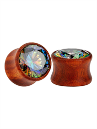 Плаги из красного дерева с разноцветным цирконом EK0380-RB