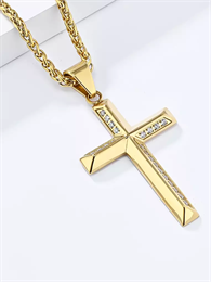 Крест-кулон с кристаллами GD на цепочке 60 см YH-XL0140-SS-GDCL