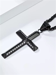 Крест-кулон с кристаллами BK на цепочке 60 см YH-XL0140-SS-BKCL