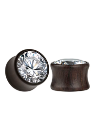 Плаги из черного дерева с прозрачным цирконом EK0405-BKCL