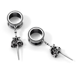 Тоннели из стали, подвес череп пронзенный мечом EK0720-SL